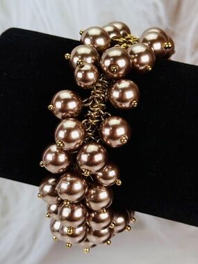 Goldtone, champagne, metallic bead, costume stretch, J.Crew bracelet